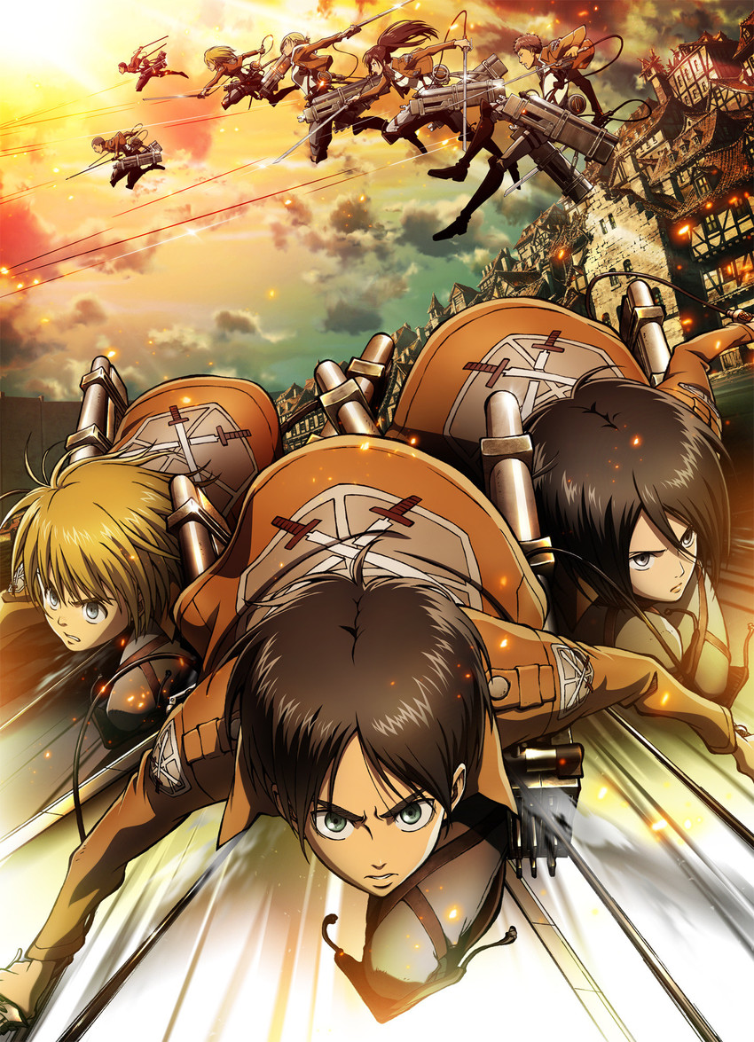 mikasa ackerman, eren yeager, krista lenz, armin arlert, annie leonhart, and 3 more (shingeki no kyojin) drawn by asano_kyouji