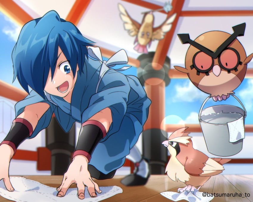 pidgey, falkner, and hoothoot (pokemon and 1 more) drawn by ao_(batsumaruha_to)