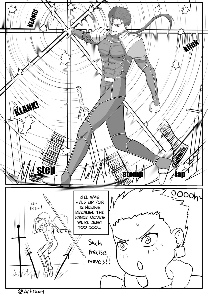 gilgamesh, cu chulainn, and michael jackson (fate and 1 more) drawn by artrum4