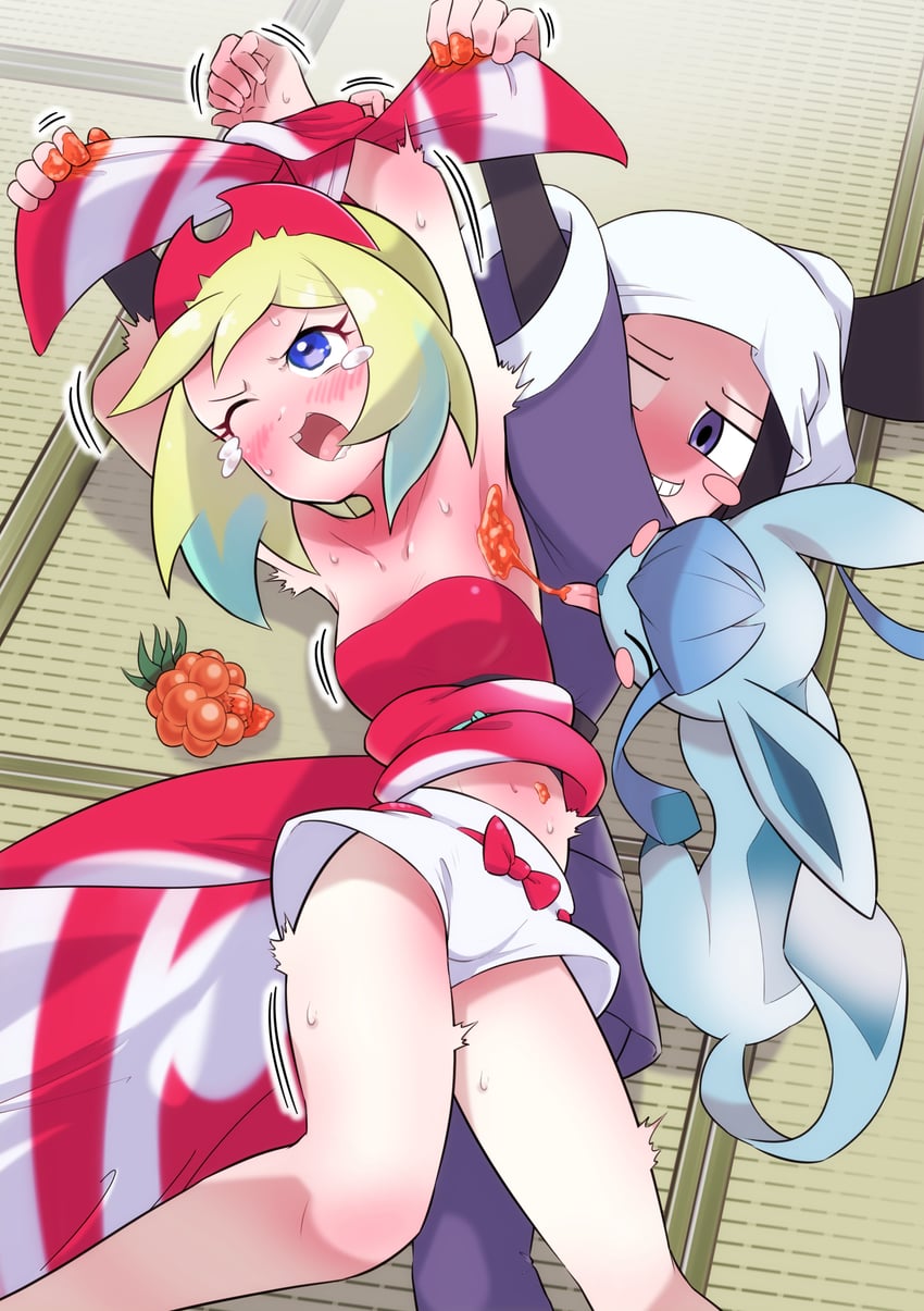 akari, glaceon, and irida (pokemon and 1 more) drawn by fumirumochigashin