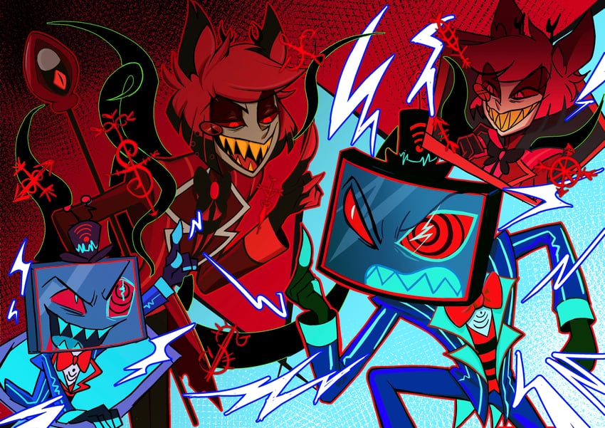 alastor and vox (hazbin hotel) drawn by gainen_chang