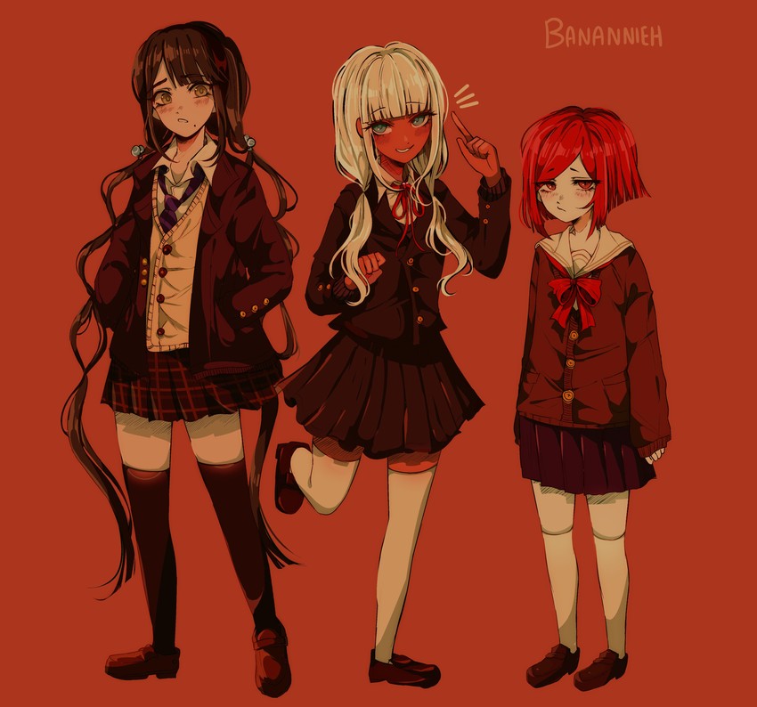 yumeno himiko, yonaga angie, and chabashira tenko (danganronpa and 1 more) drawn by bananniehh