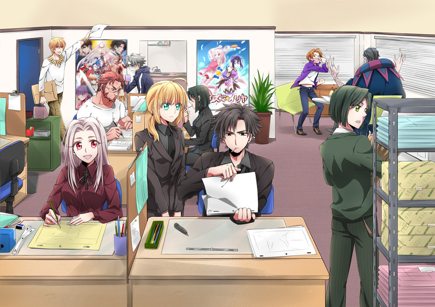 artoria pendragon, saber, iskandar, waver velvet, emiya kiritsugu, and 9 more (fate and 2 more) drawn by gucce222 and itomugi-kun