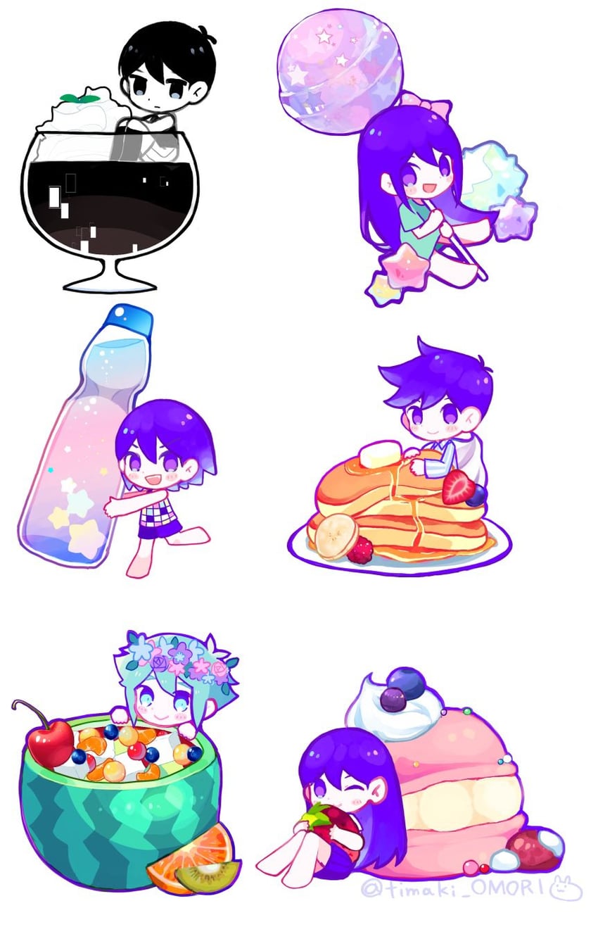 omori, basil, aubrey, mari, kel, and 1 more (omori) drawn by timaki