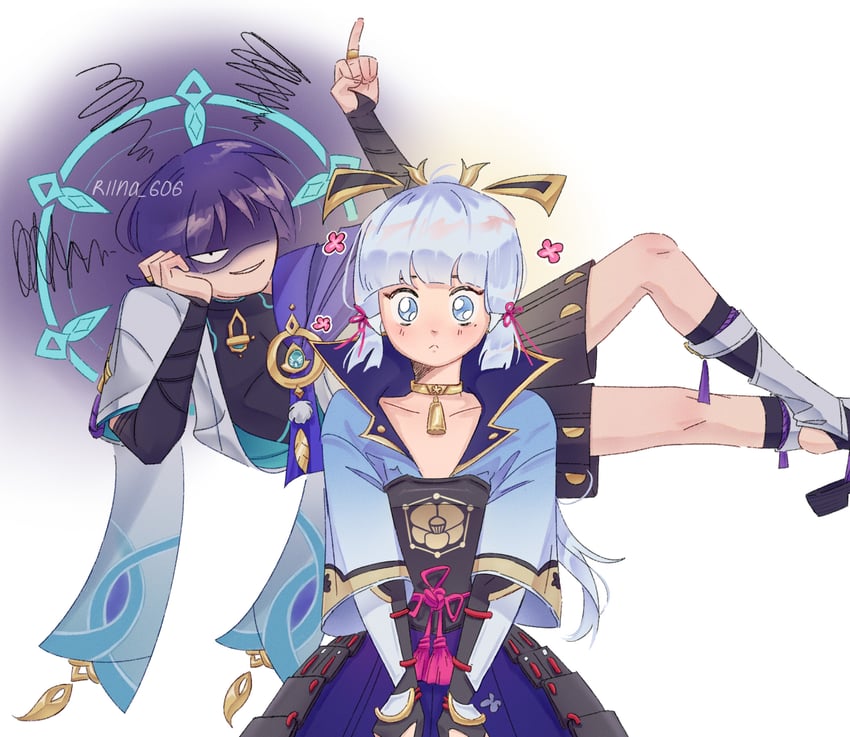 scaramouche, wanderer, and kamisato ayaka (genshin impact) drawn by riina_606