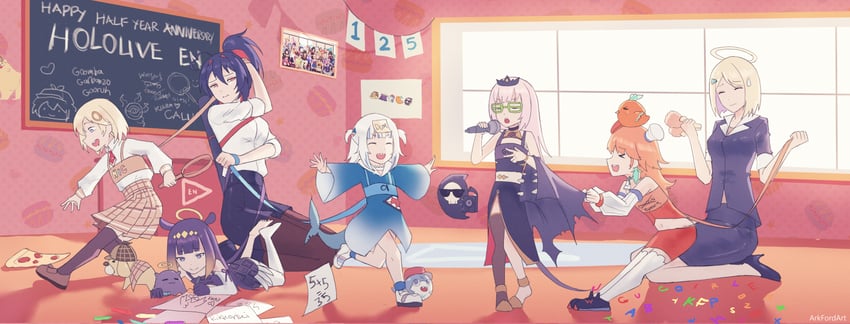 gawr gura, houshou marine, shirakami fubuki, hoshimachi suisei, mori calliope, and 35 more (hololive and 2 more) drawn by ark_ford
