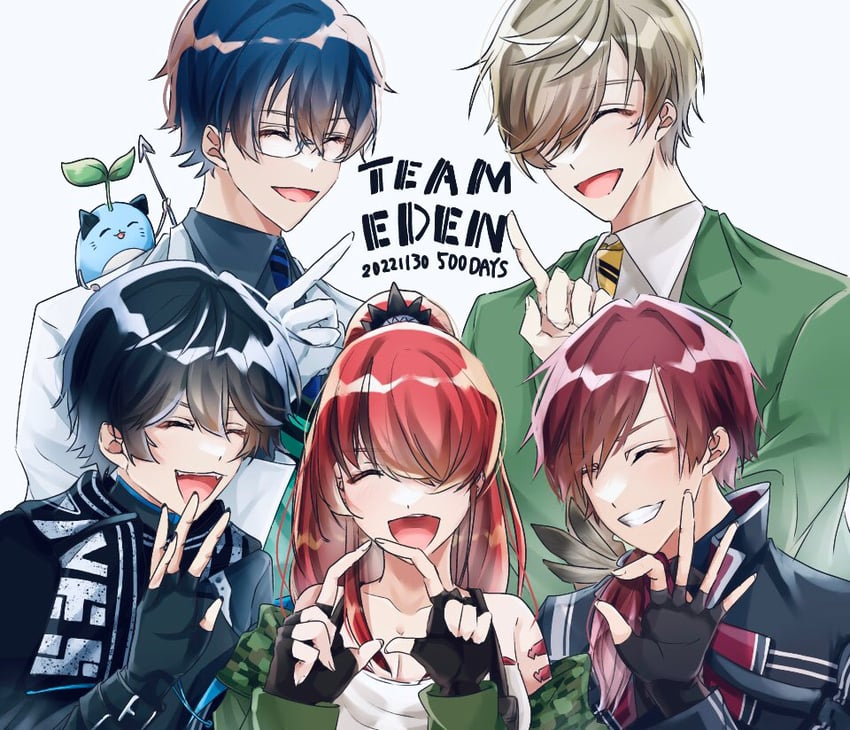 lain paterson, leos vincent, lauren iroas, mameneko, oliver evans, and 1 more (nijisanji) drawn by 33toba_re_i