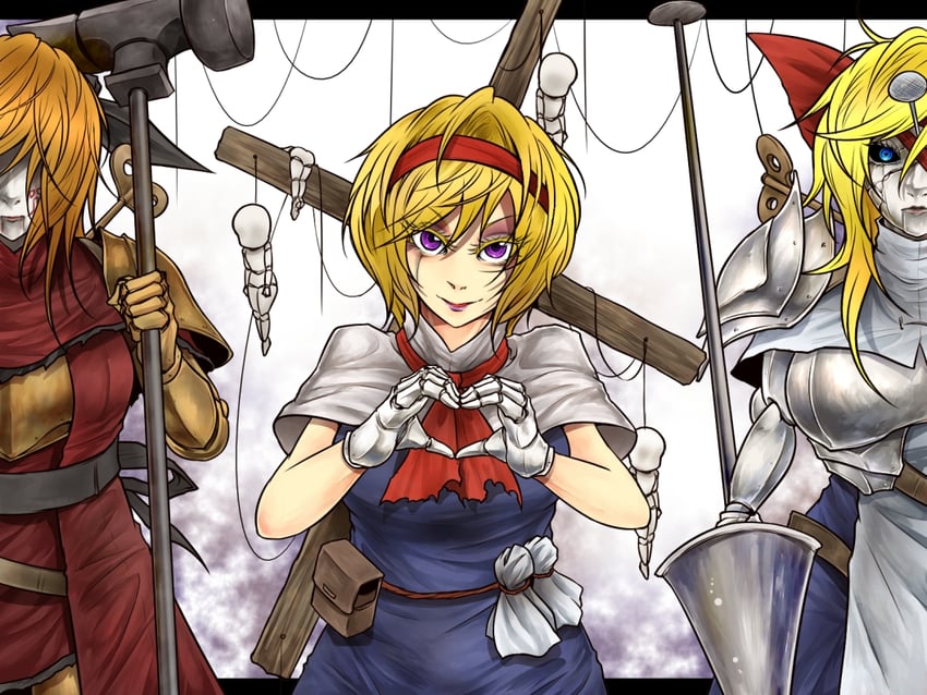 alice margatroid, shanghai doll, and hourai doll (touhou) drawn by ryuuichi_(f_dragon)
