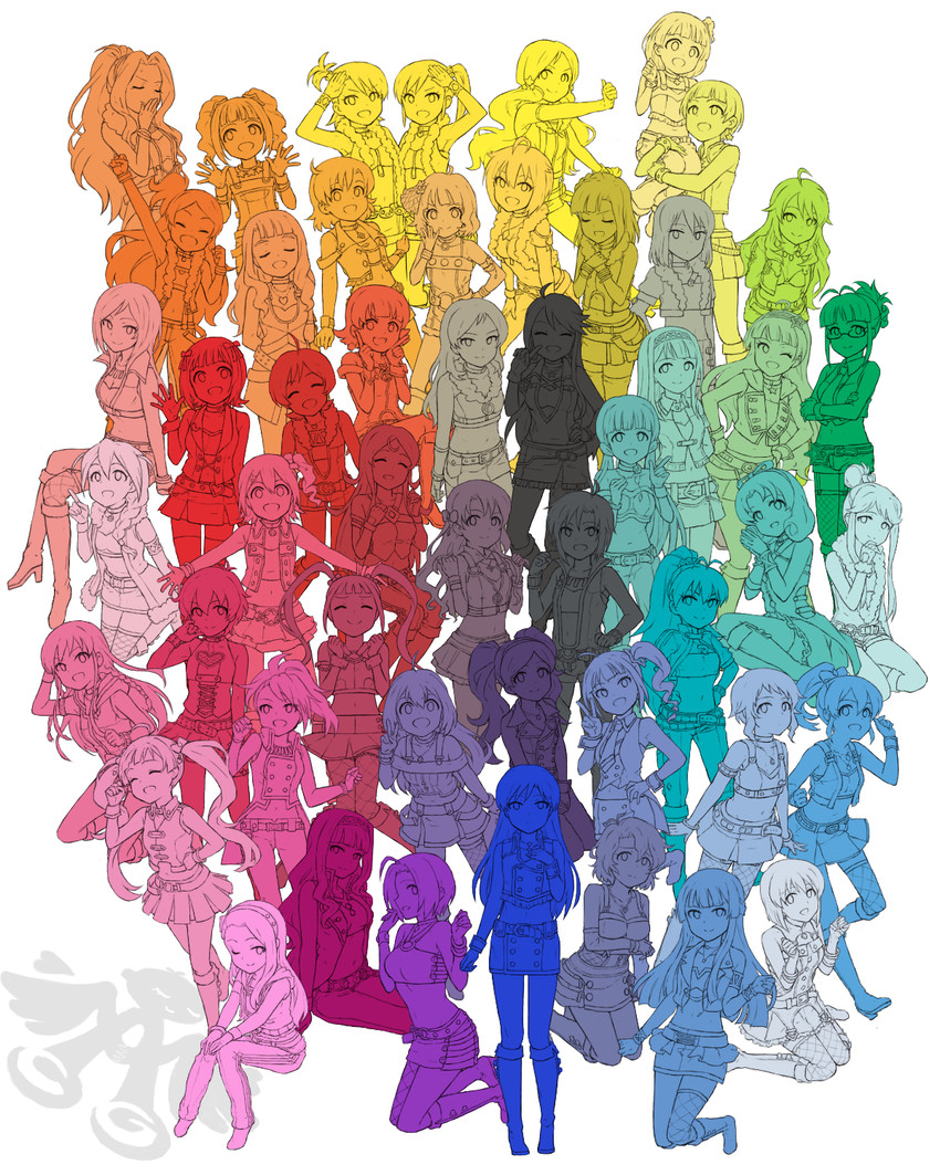 hoshii miki, kisaragi chihaya, amami haruka, kikuchi makoto, shijou takane, and 45 more (idolmaster and 1 more) drawn by himetsuba