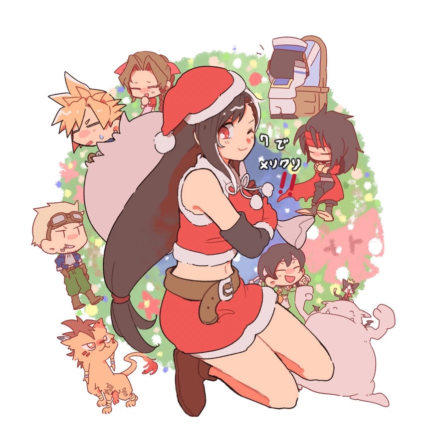tifa lockhart, cloud strife, aerith gainsborough, yuffie kisaragi, moogle, and 5 more (final fantasy and 1 more) drawn by tasituma2