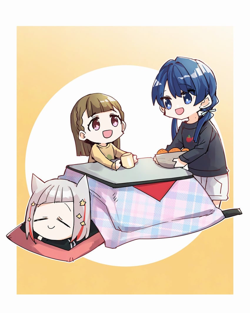 murano sayaka, yugiri tsuzuri, and kachimachi kosuzu (love live! and 1 more) drawn by kanduki_kamibukuro