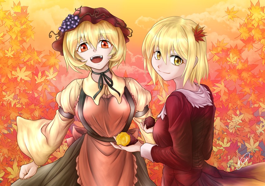 aki minoriko and aki shizuha (touhou) drawn by akuron