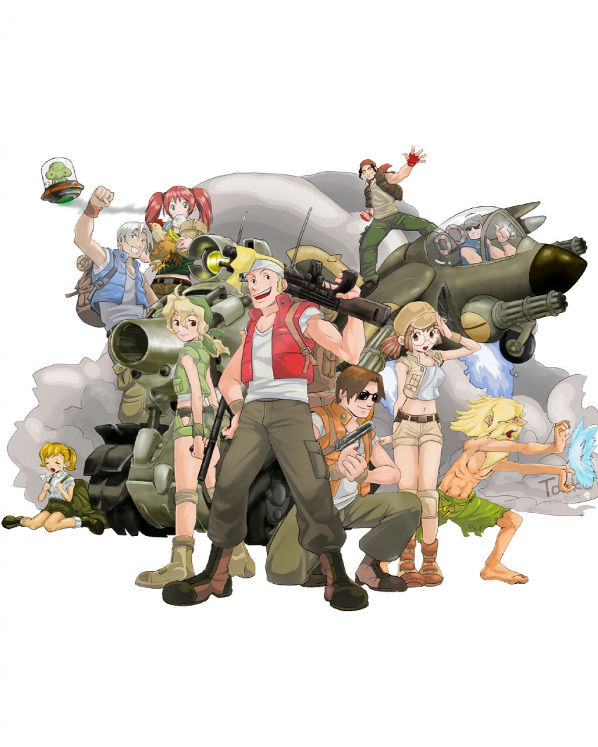 fio germi, kasamoto eri, ralf jones, clark still, marco rossi, and 6 more (metal slug) drawn by senno_aki