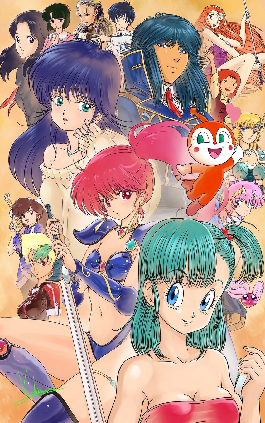 bulma, kuonji ukyou, meryl stryfe, ayukawa madoka, asagiri youko, and 12 more (dragon ball and 16 more) drawn by yoshinaga_masahiro