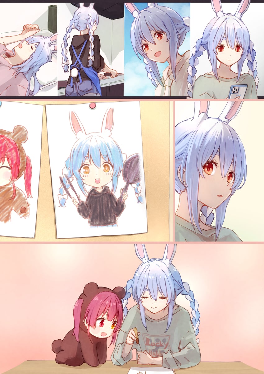 houshou marine, usada pekora, and houshou kumarine (hololive) drawn by yami_ara