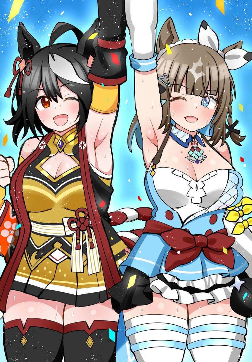 kitasan black and almond eye (umamusume) drawn by aramori_susumu