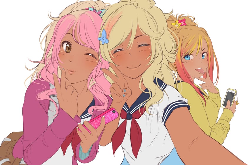 musume ronshaku, kokoro momoiro, and hana daidaiyama (yandere simulator) drawn by tiri