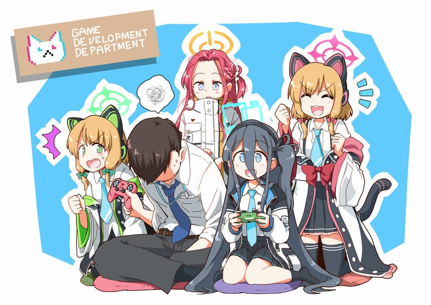 sensei, aris, momoi, midori, and yuzu (blue archive) drawn by hariyaa