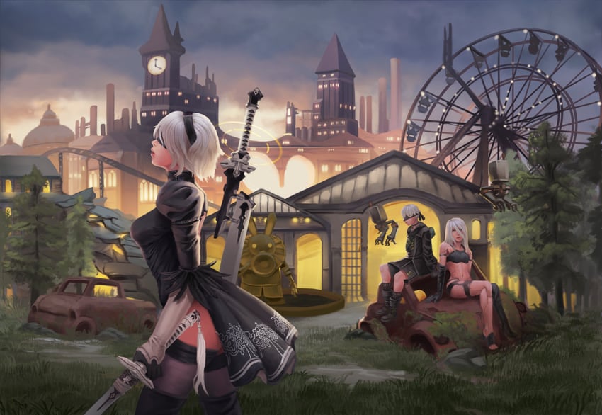 2b, 9s, pod, and a2 (nier and 1 more) drawn by artoflec