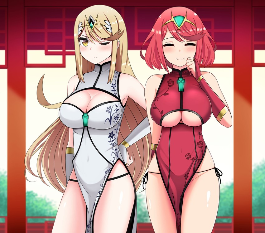 pyra and mythra (xenoblade chronicles and 1 more) drawn by the_only_shoe