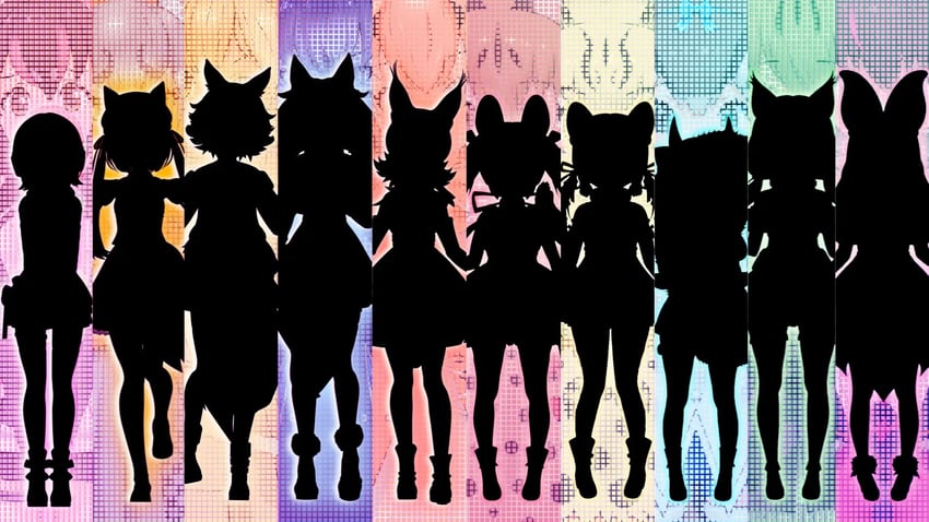 island fox, humboldt penguin, caracal, brown long-eared bat, coyote, and 5 more (kemono friends and 1 more)