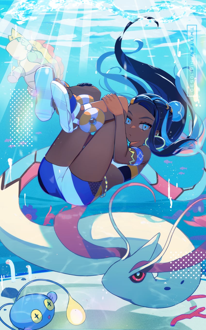 nessa, milotic, chinchou, drednaw, wiglett, and 2 more (pokemon and 1 more) drawn by hsin