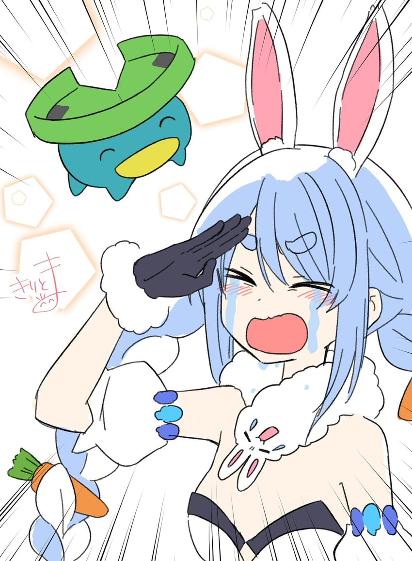 usada pekora, don-chan, and lotad (pokemon and 1 more) drawn by kiritoma