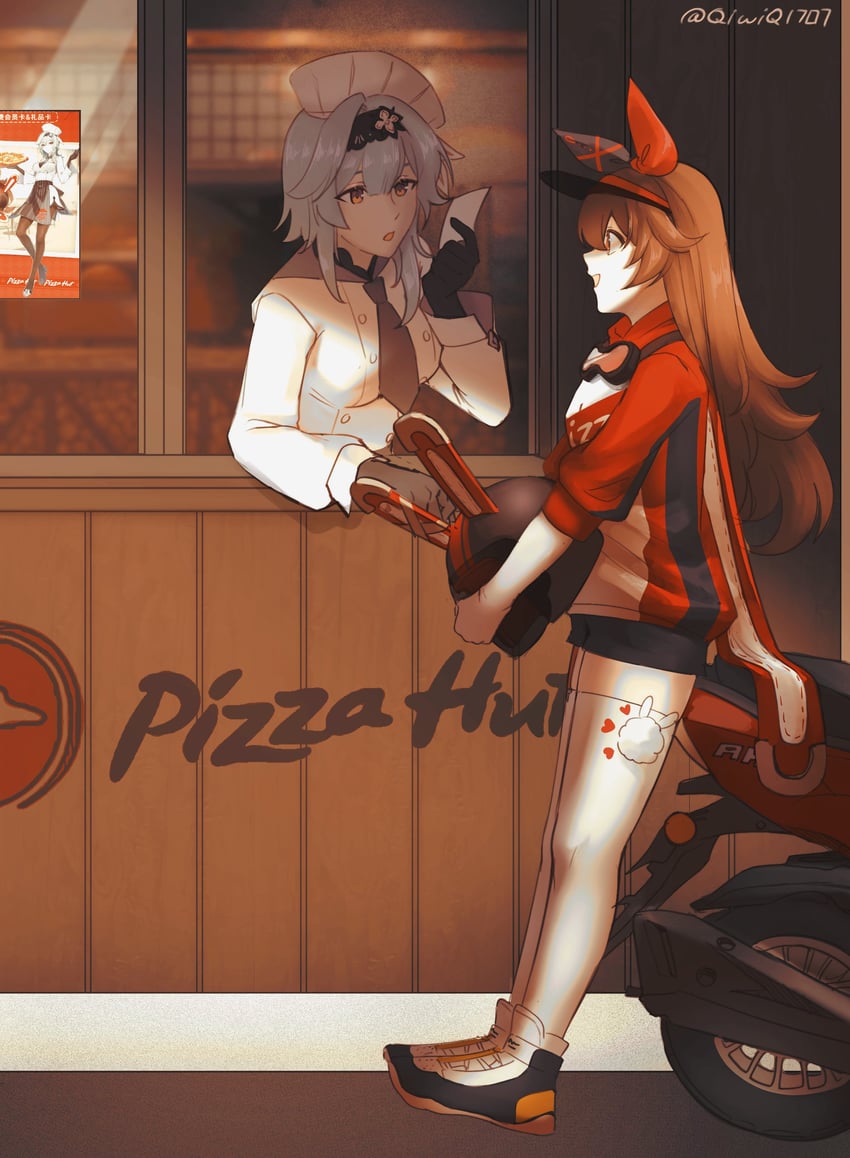 eula and amber (genshin impact and 1 more) drawn by qiwiq
