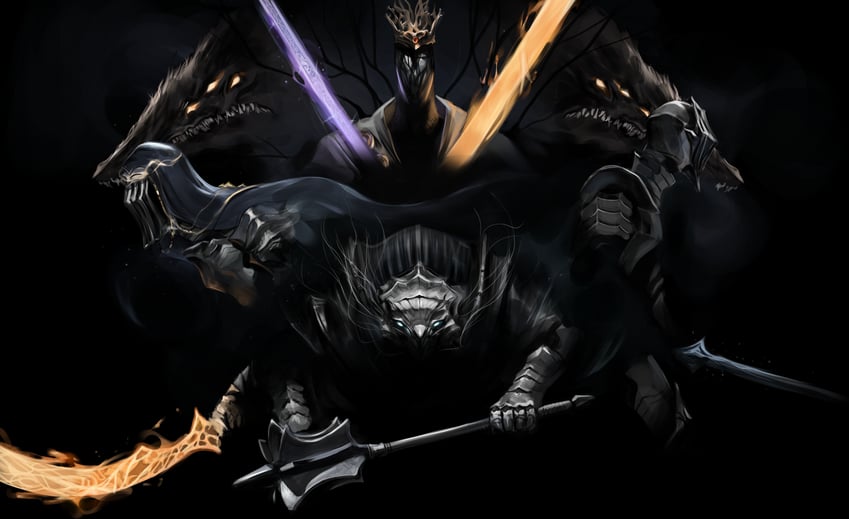 pontiff sulyvahn, dancer of the boreal valley, boreal outrider knight, vordt of the boreal valley, and sulyvahn's beast (dark souls and 1 more) drawn by dokomon
