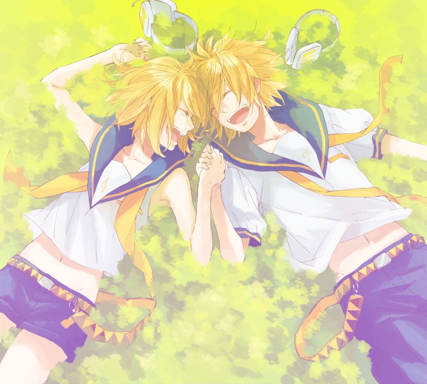 kagamine rin and kagamine len (vocaloid) drawn by kunieda_(miniaturegarden)