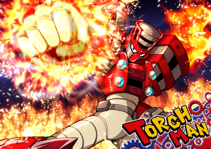 torch man (mega man and 1 more) drawn by nomayo