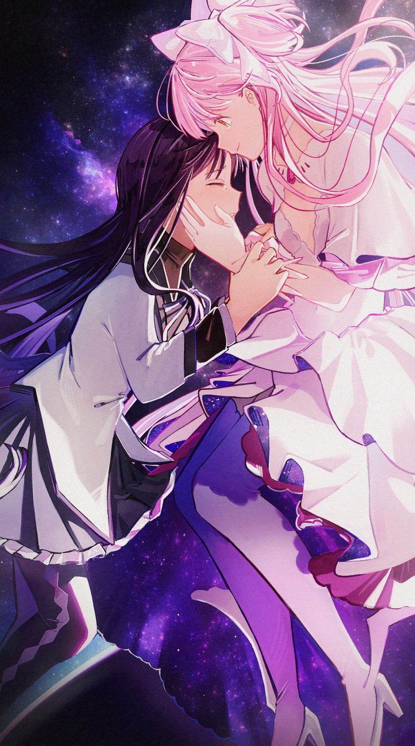 akemi homura, kaname madoka, and ultimate madoka (mahou shoujo madoka magica) drawn by oni_(motimoti_0925)