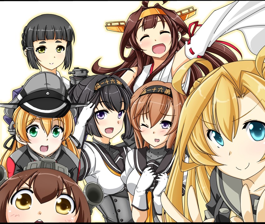 kongou, yukikaze, prinz eugen, akizuki, abukuma, and 2 more (kantai collection) drawn by kuon_(nokokopopo)