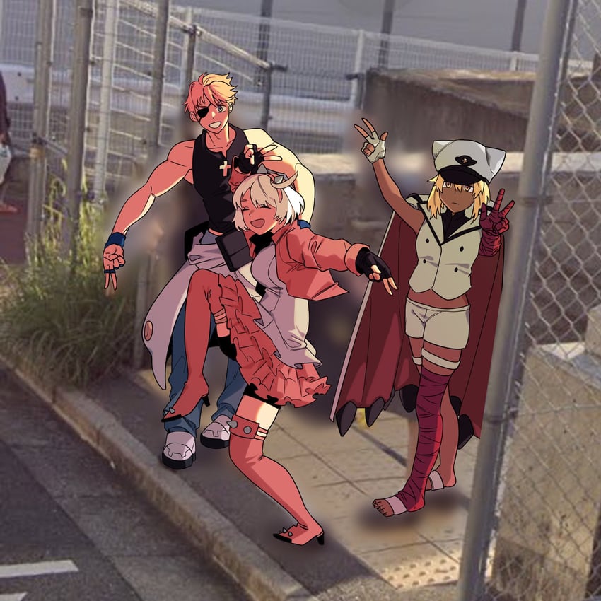 ramlethal valentine, elphelt valentine, and sin kiske (guilty gear and 1 more) drawn by garden27