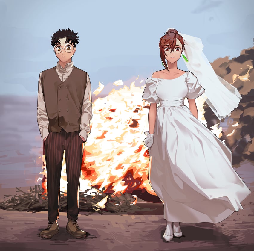 ayase momo and takakura ken (dandadan) drawn by yuqi_non