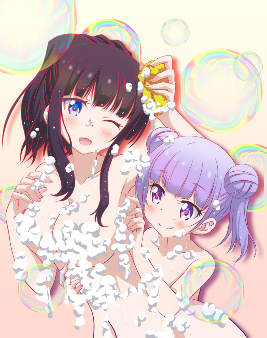 suzukaze aoba and takimoto hifumi (new game!) drawn by takefumi