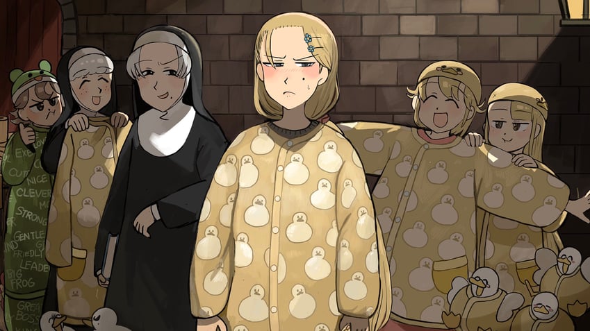 clumsy nun, froggy nun, spicy nun, strict nun, sheep nun, and 1 more (little nuns) drawn by diva_(hyxpk)
