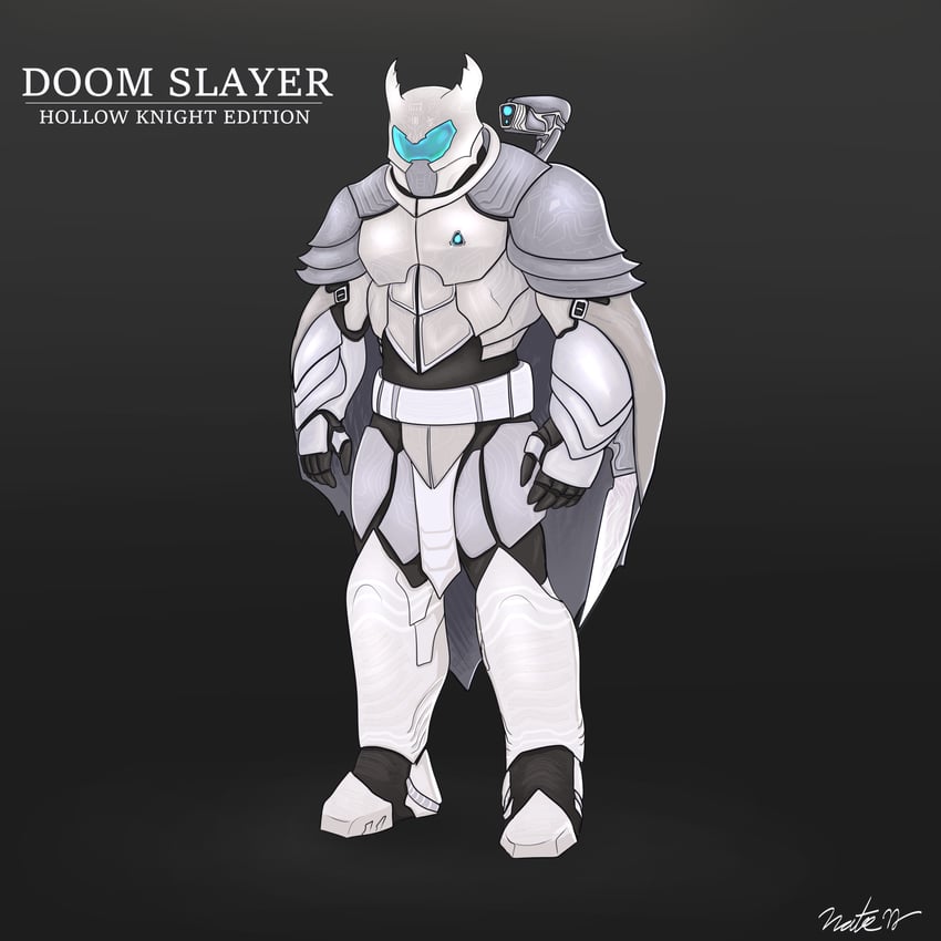 doomguy, knight, hollow knight, and pure vessel (doom and 2 more) drawn by nate_jw
