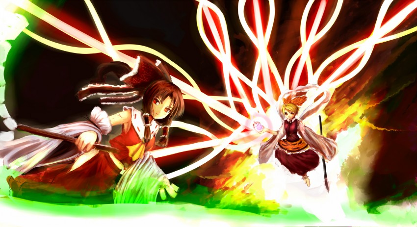 hakurei reimu and toramaru shou (touhou and 1 more) drawn by helrouis