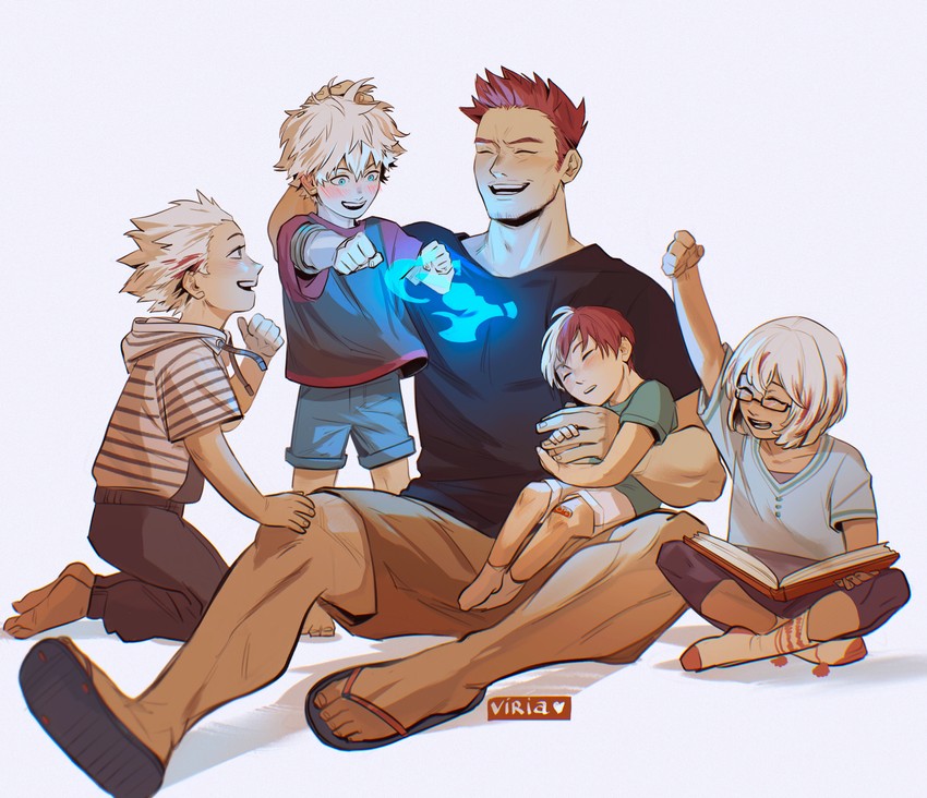 todoroki shoto, endeavor, todoroki touya, todoroki fuyumi, and todoroki natsuo (boku no hero academia) drawn by viria13