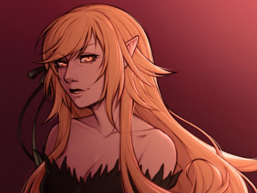 oshino shinobu and kiss-shot acerola-orion heart-under-blade (monogatari) drawn by karnenka