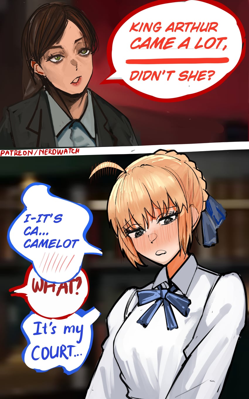 artoria pendragon, saber, and philomena cunk (fate and 1 more) drawn by nero_watch