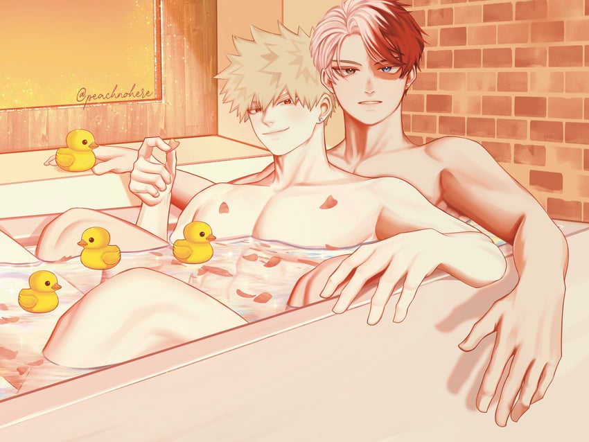bakugou katsuki and todoroki shoto (boku no hero academia) drawn by peachnohere