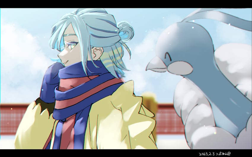 grusha and altaria (pokemon and 1 more) drawn by tsubuan_(itobell)