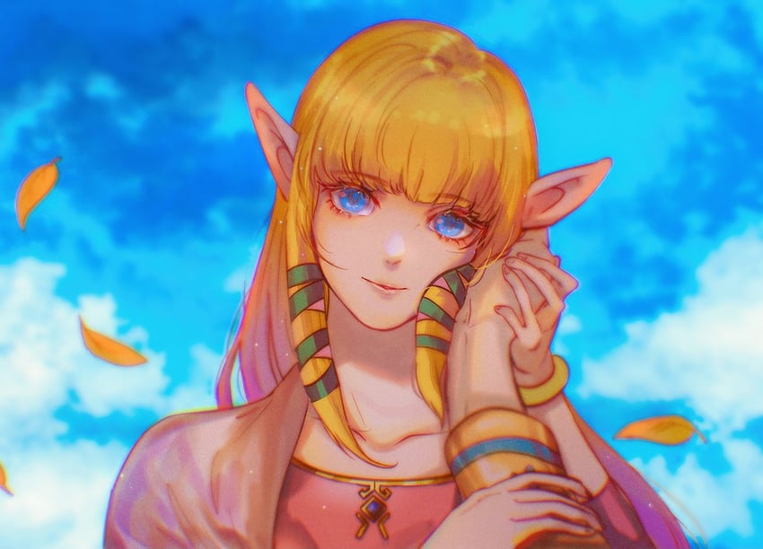 link and princess zelda (the legend of zelda and 1 more) drawn by sera_(serappi)