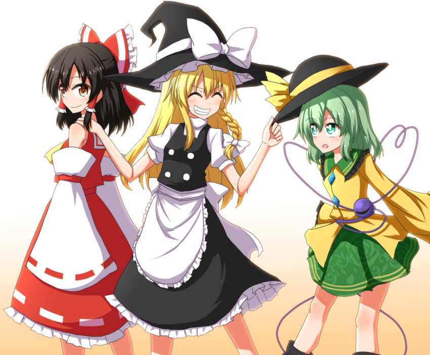 hakurei reimu, kirisame marisa, and komeiji koishi (touhou) drawn by teoi_(good_chaos)
