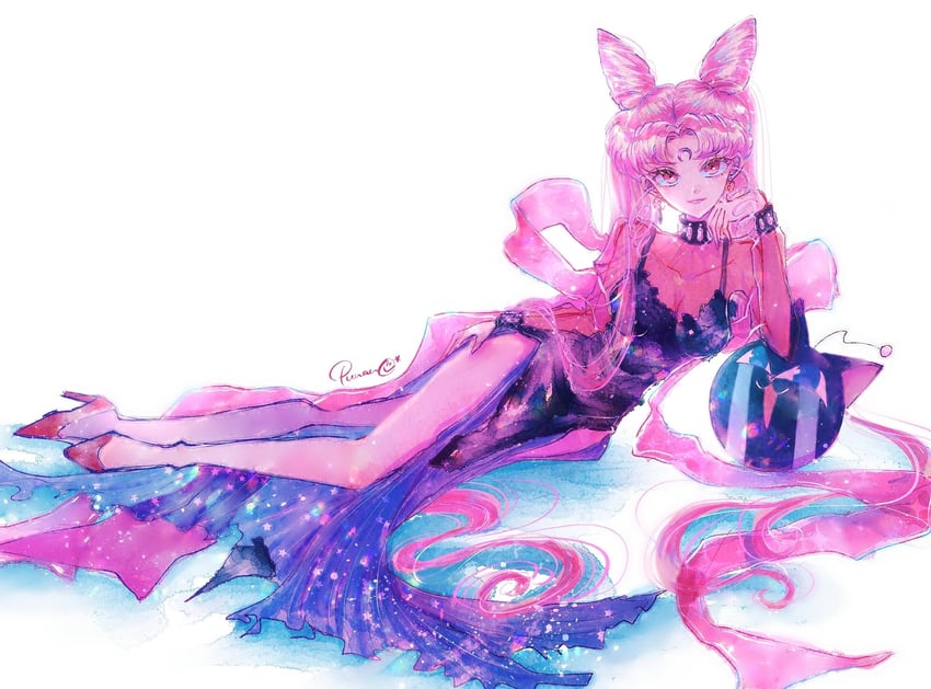 chibi usa, black lady, and luna-p (bishoujo senshi sailor moon and 1 more) drawn by punano