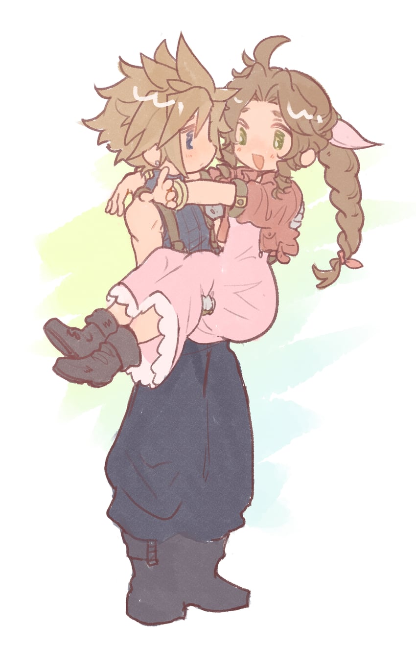 cloud strife and aerith gainsborough (final fantasy and 2 more) drawn by zkmp3235