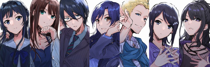 shibuya rin, kisaragi chihaya, kazano hiori, mogami shizuka, mizutani eri, and 2 more (idolmaster and 5 more) drawn by kamimura_sashimi