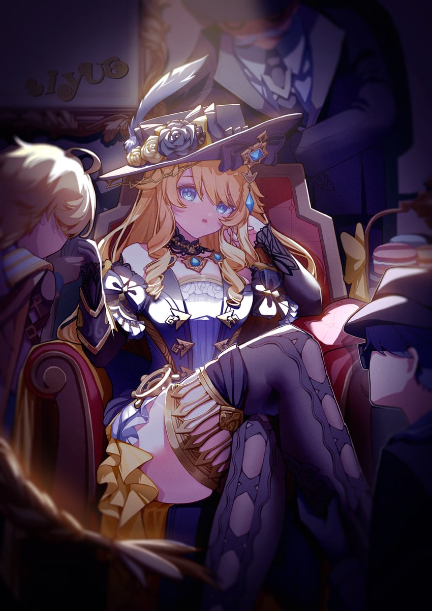 aether, navia, silver, and melus (genshin impact) drawn by ziyue_(user_segn3452)